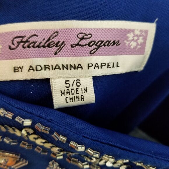 VTG Hailey Logan Dress Sz  5/6 Blue Y2K  Maxi Beaded Sleeveless V Neck Prom - Picture 7 of 8